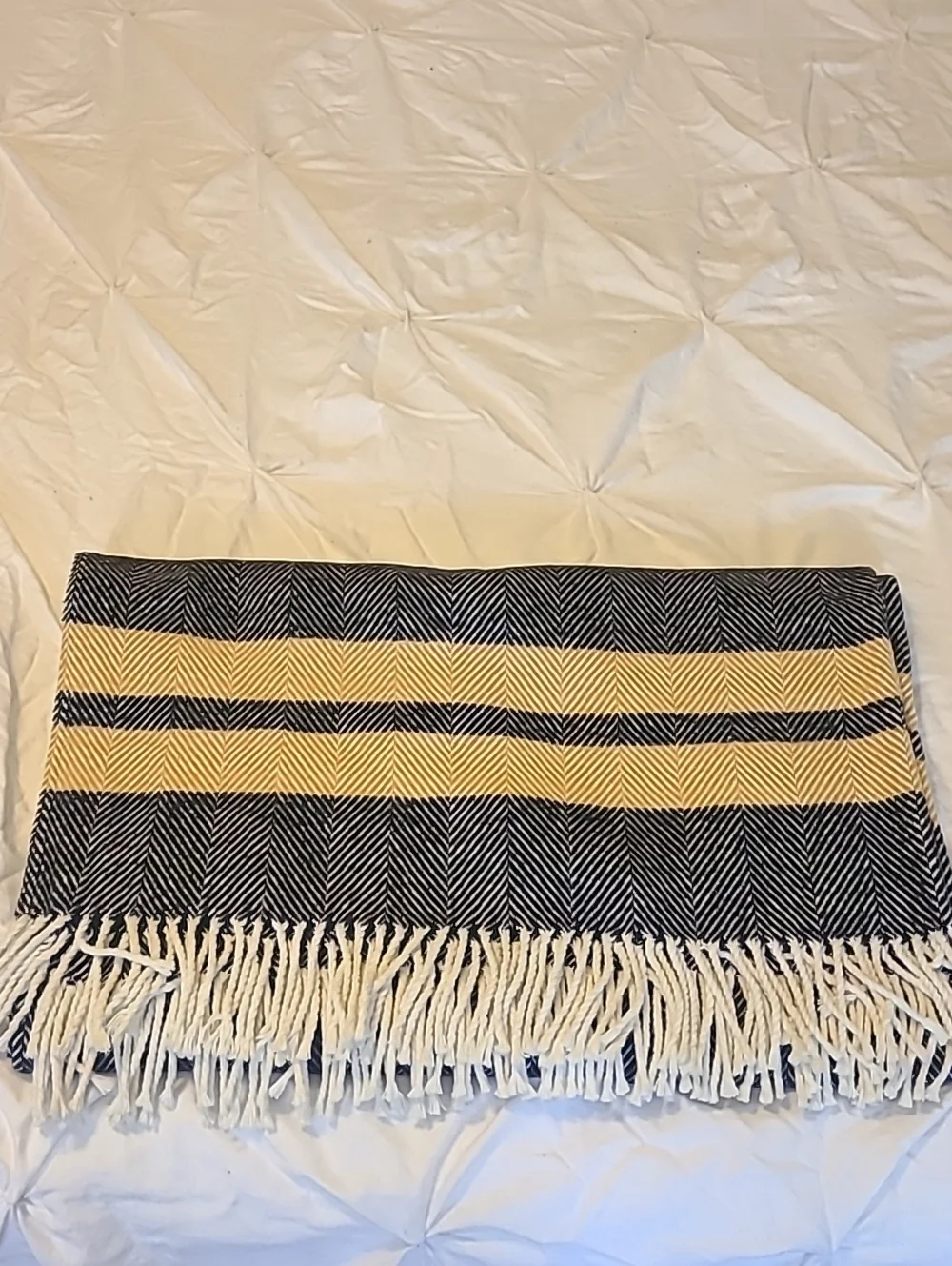 Roca Home Woven Cotton Blend Blanket Made In Portugal Stripe Fringed Over Sized
